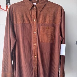 Brown Knit and Suede Shirt